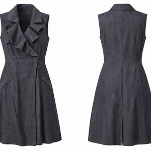 Sleeveless Denim Ruffle-Detail Dress
